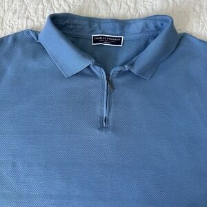 Charles Tyrwhitt Polo Shirt Men XL Blue Textured Short Sleeve Quarter Zip Cotton